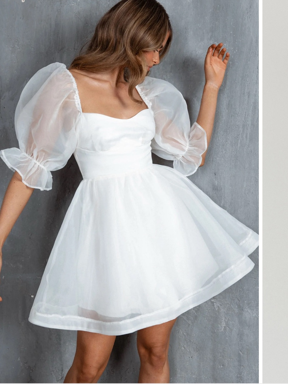 Selfie Leslie White Puff Sleeve Organza Mini Dress